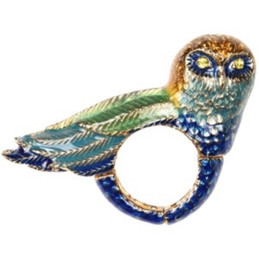 RACHEL Rachel Roy Enamel Owl Cocktail Ring in Blue, Green and Gold